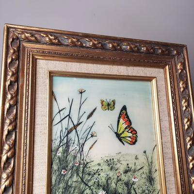 LOT 81L: Butterfly Etching Signed Carlos Rios & "Morning Glory" Oil Painting by Berta Wilmer
