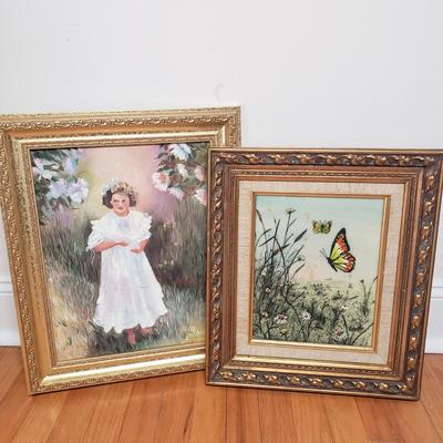 LOT 81L: Butterfly Etching Signed Carlos Rios & "Morning Glory" Oil Painting by Berta Wilmer