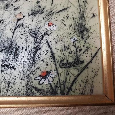 LOT 81L: Butterfly Etching Signed Carlos Rios & "Morning Glory" Oil Painting by Berta Wilmer