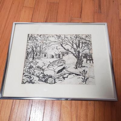 LOT 82L: Signed Lighthouse Seaside Oil Painting with Black & White Art Drawing