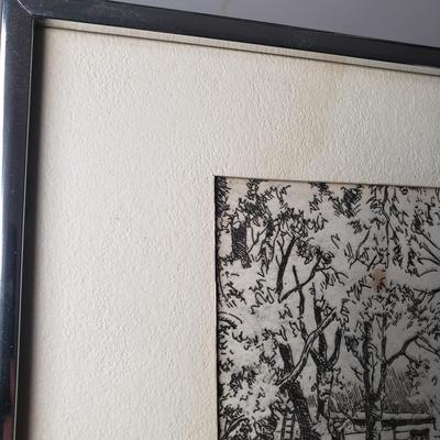 LOT 82L: Signed Lighthouse Seaside Oil Painting with Black & White Art Drawing