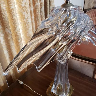 LOT 86L: Cofrac Art Verrier France Crystal & Brass Table Lamp