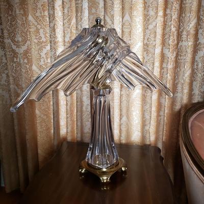 LOT 86L: Cofrac Art Verrier France Crystal & Brass Table Lamp
