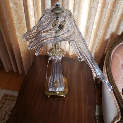 LOT 86L: Cofrac Art Verrier France Crystal & Brass Table Lamp
