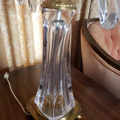 LOT 86L: Cofrac Art Verrier France Crystal & Brass Table Lamp