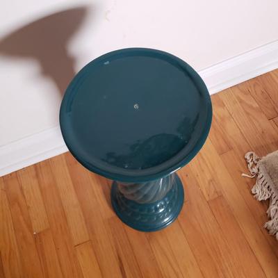 LOT 89D: Ceramic Teal Pedestal Planter with Artificial Plant