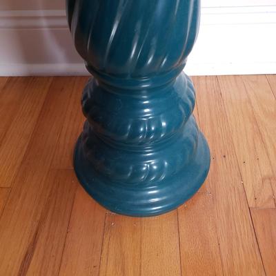 LOT 89D: Ceramic Teal Pedestal Planter with Artificial Plant