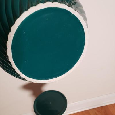 LOT 89D: Ceramic Teal Pedestal Planter with Artificial Plant