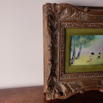 LOT 93L: Signed Enamel on Copper Framed Art & Ceramic Tile of Virgin Mary