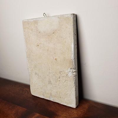 LOT 93L: Signed Enamel on Copper Framed Art & Ceramic Tile of Virgin Mary