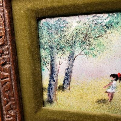 LOT 93L: Signed Enamel on Copper Framed Art & Ceramic Tile of Virgin Mary