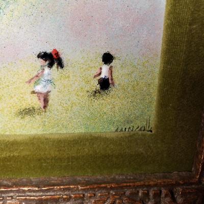 LOT 93L: Signed Enamel on Copper Framed Art & Ceramic Tile of Virgin Mary