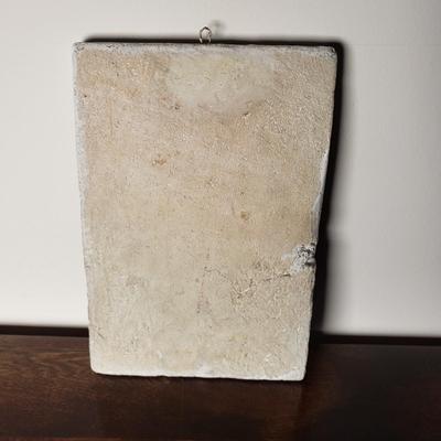 LOT 93L: Signed Enamel on Copper Framed Art & Ceramic Tile of Virgin Mary