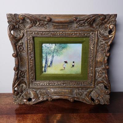 LOT 93L: Signed Enamel on Copper Framed Art & Ceramic Tile of Virgin Mary