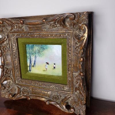 LOT 93L: Signed Enamel on Copper Framed Art & Ceramic Tile of Virgin Mary