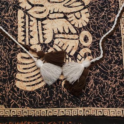 LOT 95L: Hand Carved Wooden Aztec Calendar & Hanging Tapestry