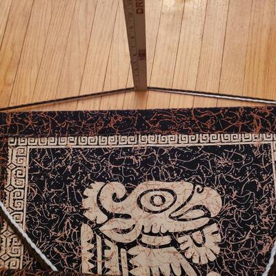 LOT 95L: Hand Carved Wooden Aztec Calendar & Hanging Tapestry
