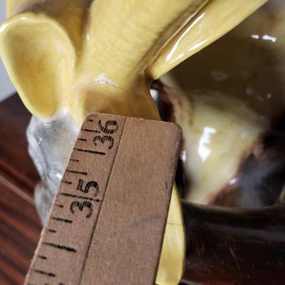 LOT 96L: Large Ceramic Hand Painted Monkey & Chinoiserie Porcelain Lidded Jar on Brass Stand