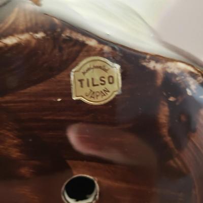 LOT 96L: Large Ceramic Hand Painted Monkey & Chinoiserie Porcelain Lidded Jar on Brass Stand