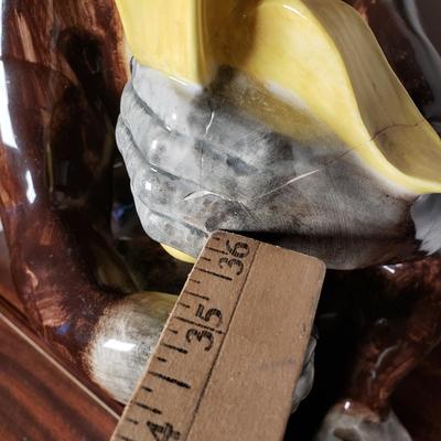 LOT 96L: Large Ceramic Hand Painted Monkey & Chinoiserie Porcelain Lidded Jar on Brass Stand