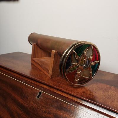 LOT 100L: Artist Signed Stained Glass Brass Kaleidoscope