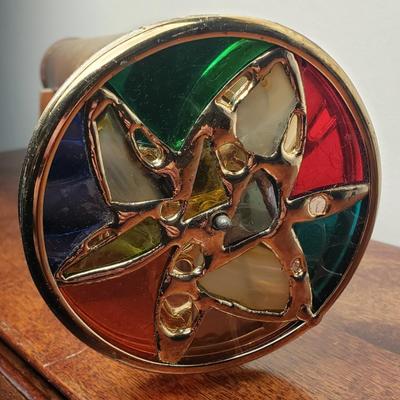 LOT 100L: Artist Signed Stained Glass Brass Kaleidoscope