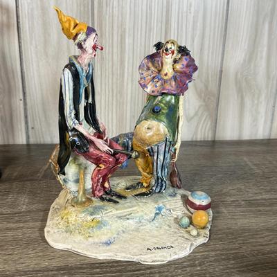 LOT 121B: Vintage Signed Clown Sculptures