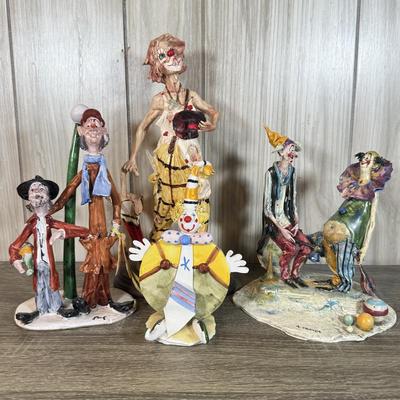LOT 121B: Vintage Signed Clown Sculptures