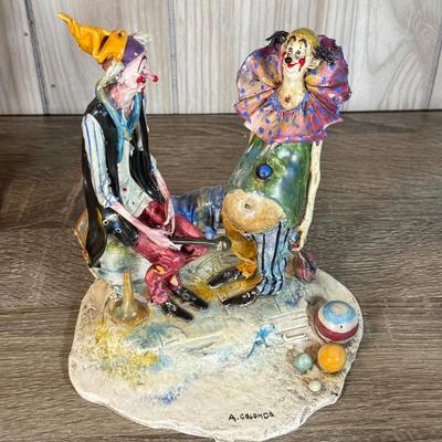 LOT 121B: Vintage Signed Clown Sculptures
