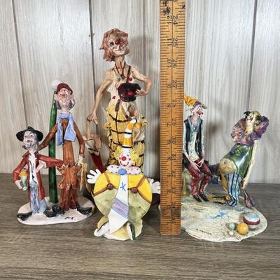 LOT 121B: Vintage Signed Clown Sculptures