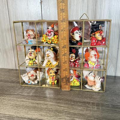 LOT 125B: Set of 12 Artefice Ottanta Hand Made Italian Clown Heads in Mirrored Display Case