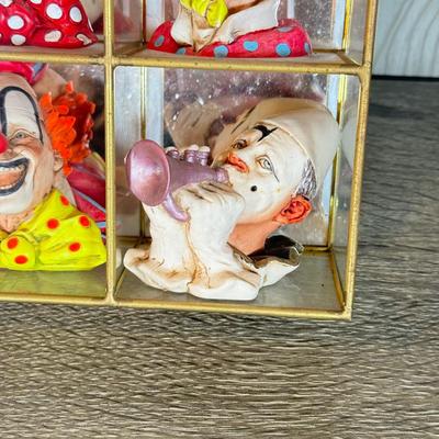 LOT 125B: Set of 12 Artefice Ottanta Hand Made Italian Clown Heads in Mirrored Display Case
