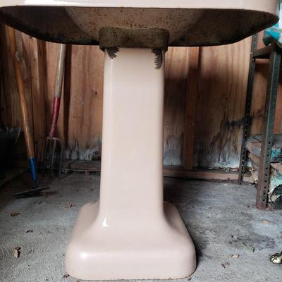 LOT 131S: Vintage Cast Iron Pedestal Sink with Original Hardware