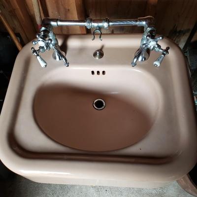 LOT 131S: Vintage Cast Iron Pedestal Sink with Original Hardware