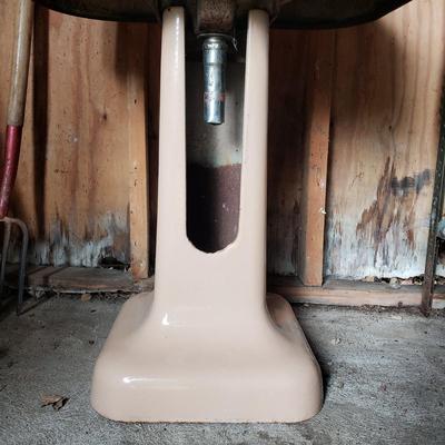 LOT 131S: Vintage Cast Iron Pedestal Sink with Original Hardware