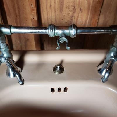 LOT 131S: Vintage Cast Iron Pedestal Sink with Original Hardware