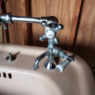 LOT 131S: Vintage Cast Iron Pedestal Sink with Original Hardware