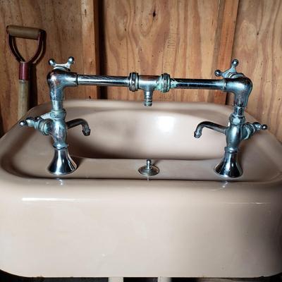 LOT 131S: Vintage Cast Iron Pedestal Sink with Original Hardware