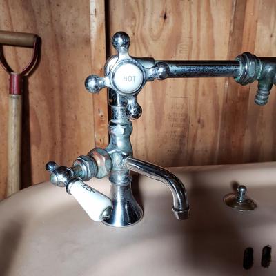 LOT 131S: Vintage Cast Iron Pedestal Sink with Original Hardware
