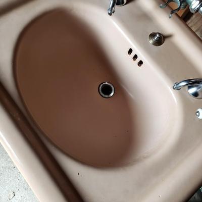 LOT 131S: Vintage Cast Iron Pedestal Sink with Original Hardware