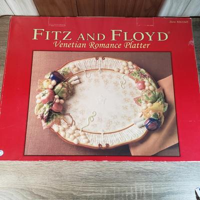 LOT 135B: New in Box Fitz and Floyd Serving Platters with Italian Hand Painted Floral Bowl