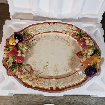 LOT 135B: New in Box Fitz and Floyd Serving Platters with Italian Hand Painted Floral Bowl