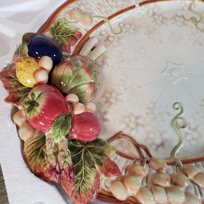 LOT 135B: New in Box Fitz and Floyd Serving Platters with Italian Hand Painted Floral Bowl