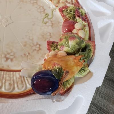 LOT 135B: New in Box Fitz and Floyd Serving Platters with Italian Hand Painted Floral Bowl