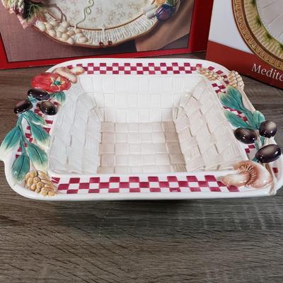 LOT 135B: New in Box Fitz and Floyd Serving Platters with Italian Hand Painted Floral Bowl