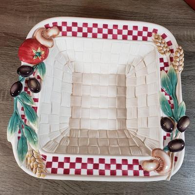 LOT 135B: New in Box Fitz and Floyd Serving Platters with Italian Hand Painted Floral Bowl