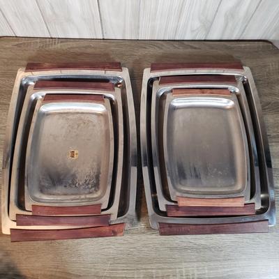 LOT 136B: Mid Century Tableware Assortment-Bamboo Baskets & Teak/Stainless Steel Trays