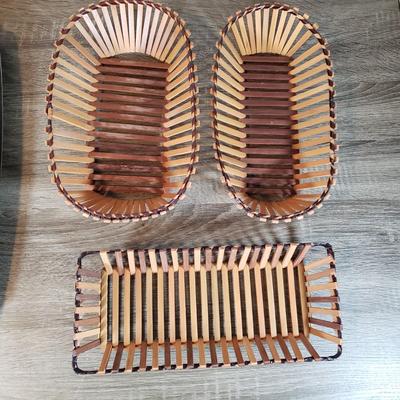 LOT 136B: Mid Century Tableware Assortment-Bamboo Baskets & Teak/Stainless Steel Trays