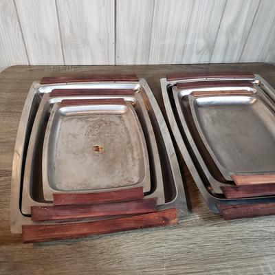 LOT 136B: Mid Century Tableware Assortment-Bamboo Baskets & Teak/Stainless Steel Trays