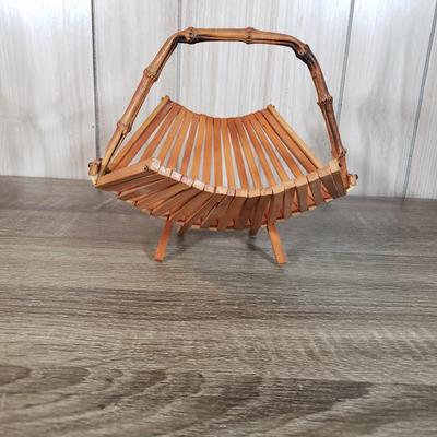 LOT 136B: Mid Century Tableware Assortment-Bamboo Baskets & Teak/Stainless Steel Trays